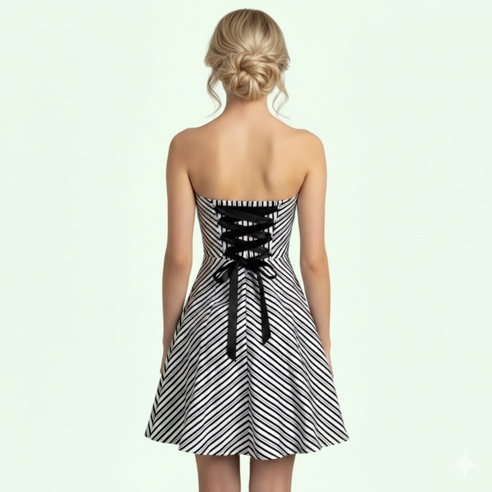 Vintage Jessica McClintock for Gunne Sax Chevron Strapless Mini Dress - 1 🇺🇸